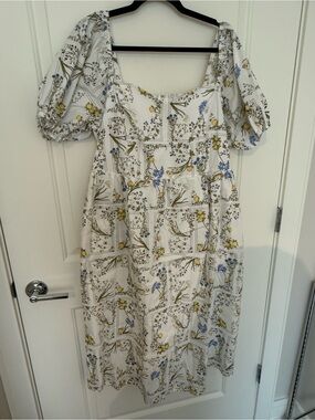 Impressions White Midi Dress with Blue & Yellow Floral Print
